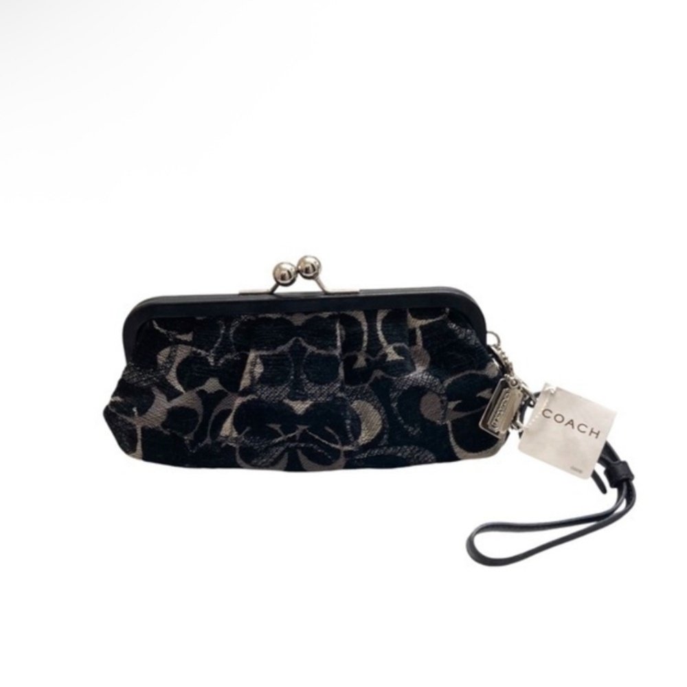 Coach vintage y2k silver black optic rare kiss lock clutch wristlet bag #3584 - Picture 5 of 6
